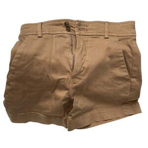 everlane camel khaki twill cotton bermuda flat front shorts